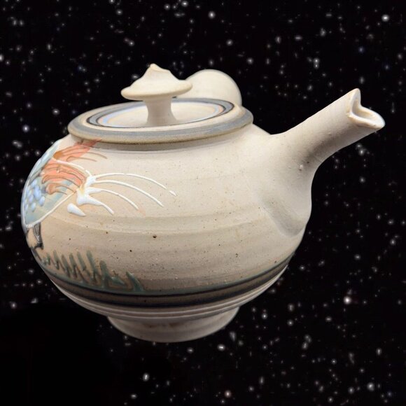 Tonala Talavera Pottery Teapot With Pianted Bird Marked Folk Art Pottery 6”T 4”W - Picture 4 of 16